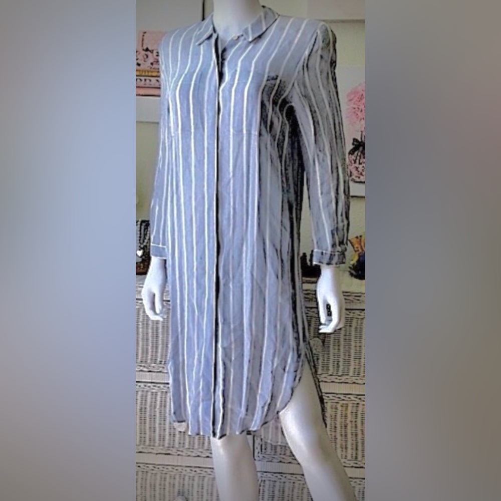 Giorgio Armani Midi Linen Shirt Dress Relax Fit Blue White Stripes It. 38 = US 2